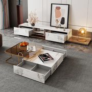 AnMoo Nesting Coffee Table Set With TV Stand, Golden Base-Weilai Concept-Weilai Concept