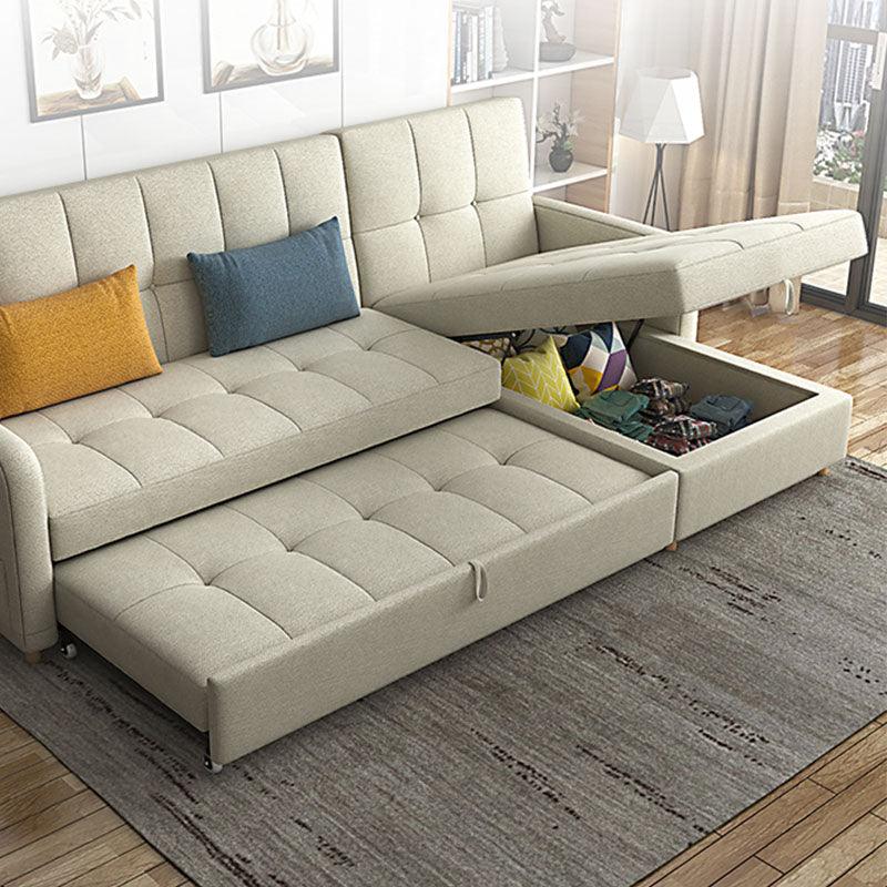 Three Seater Sofa Bed, L Shape Sofa Bed With Storage, Linen with orange sofa bed