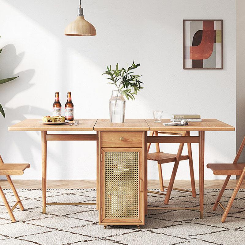 Detail view of Nydia Foldable Dining Table Set With Storage, Rattan, Solid Wood with scandi dining table