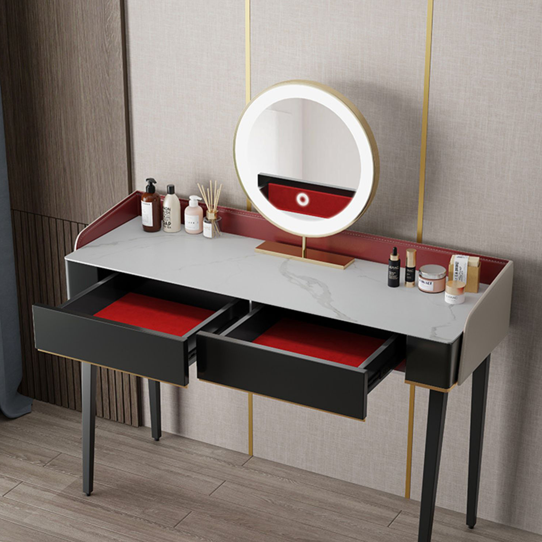 Detail view of Ivoree Dressing Table With Drawers, Wood with 2nd hand dining table