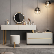 Maynard Dressing Table With Sideboard With LED Mirror in a lifestyle setting with charcoal sideboard