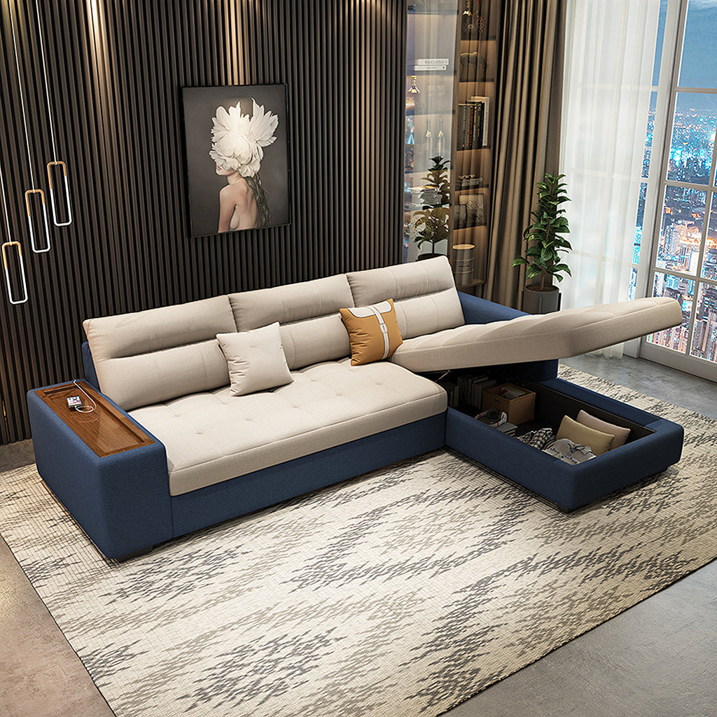 Lobo Sectional Sofa With Storage, Chaise Lounge Sofa Bed in a lifestyle setting with double pull out sofa bed