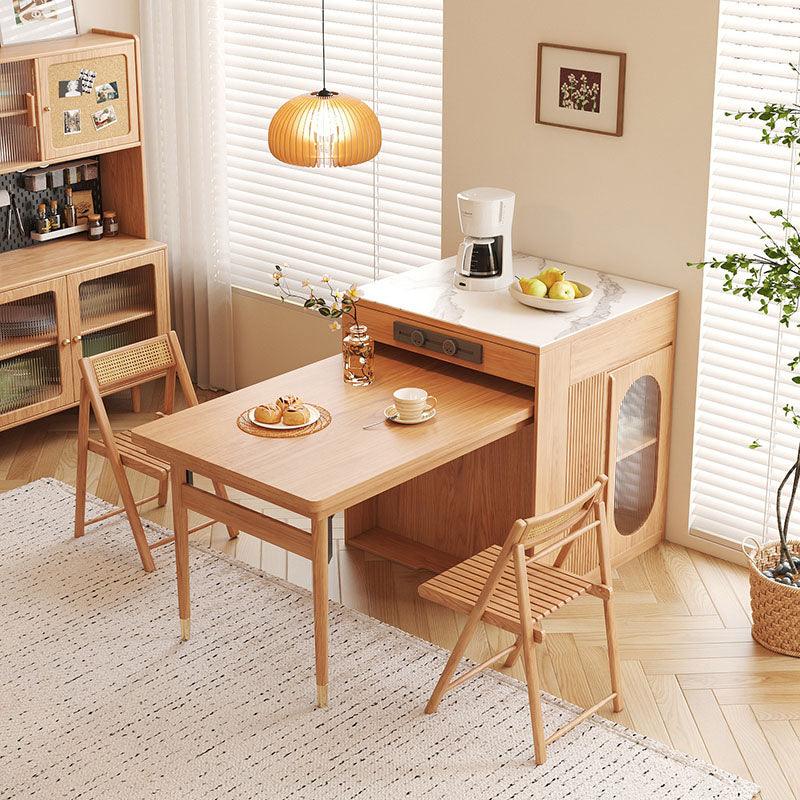 Kacey Extendable Dining Table Set, Storage, Solid Wood in a lifestyle setting with wooden chairs for dining table