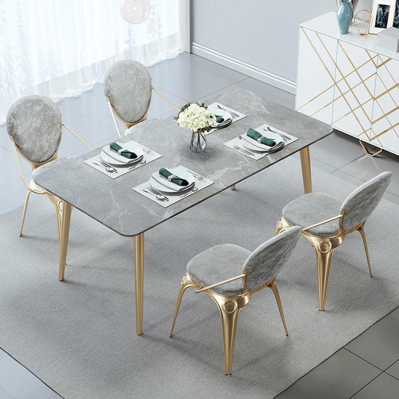 Attleboro Dining Table, Sintered Stone & Gold in a lifestyle setting with pedestal dining table