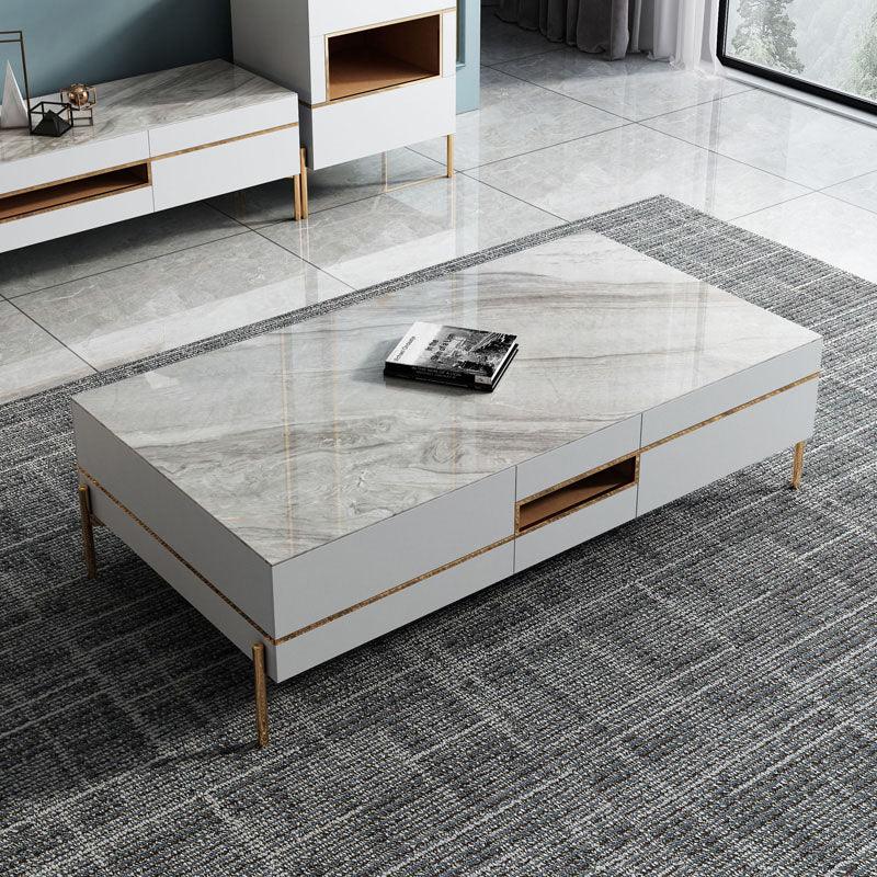VIda Rectangle Coffee Table Set With TV Stand, Gold Leg with small sideboards