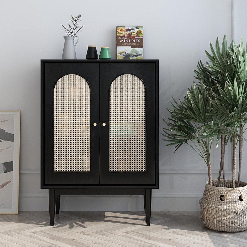 Detail view of Neema Sideboard, Side Cabinet, Black & Rattan with dressers & sideboards