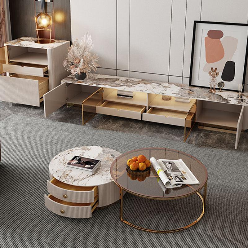 Eden II Living Room Coffee Table Set, TV Stand in a lifestyle setting with victorian sideboard