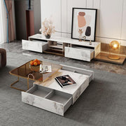 AnMoo Nesting Coffee Table Set With TV Stand, Golden Base-Weilai Concept-Weilai Concept