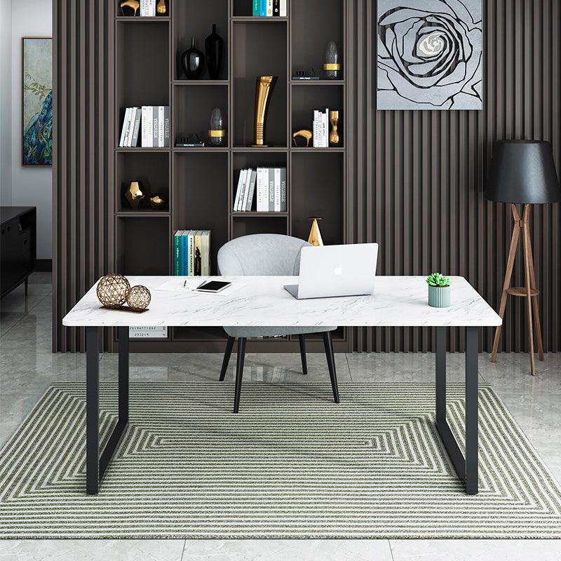 Detail view of Casson Office Desk, Sintered Stone with office desk lamps