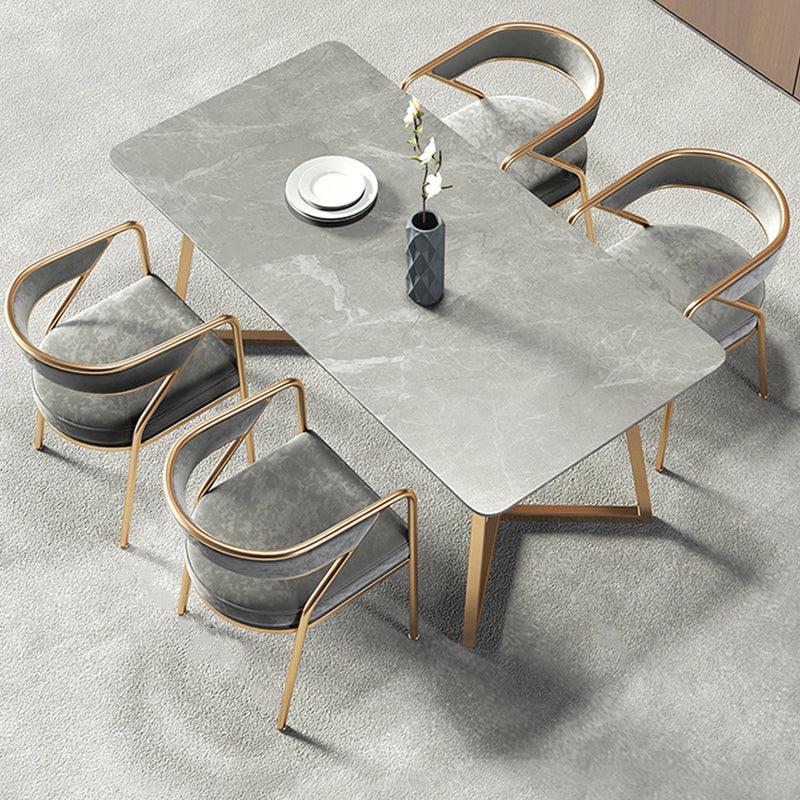 Detail view of Attleboro Dining Table, Sintered Stone & Gold with oval extendable dining table