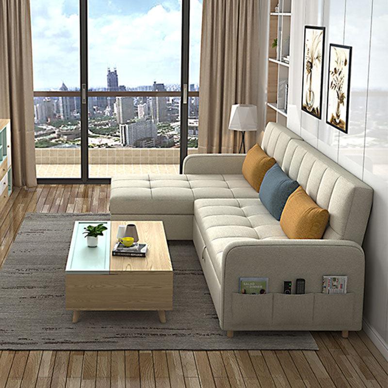 Three Seater Sofa Bed, L Shape Sofa Bed With Storage, Linen with pull up sofa bed