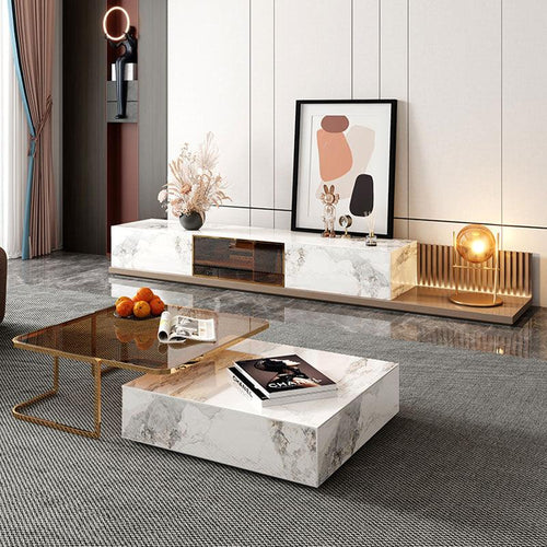 AnMoo Nesting Coffee Table Set With TV Stand, Golden Base-Weilai Concept-Weilai Concept