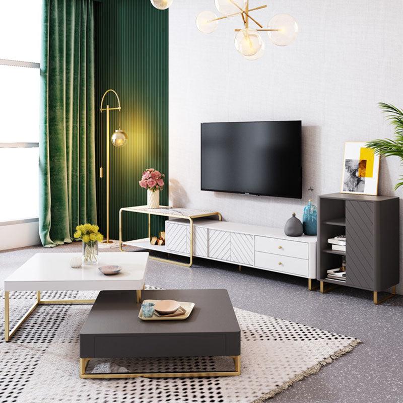 Adelaide TV Stand, White with sideboard marble
