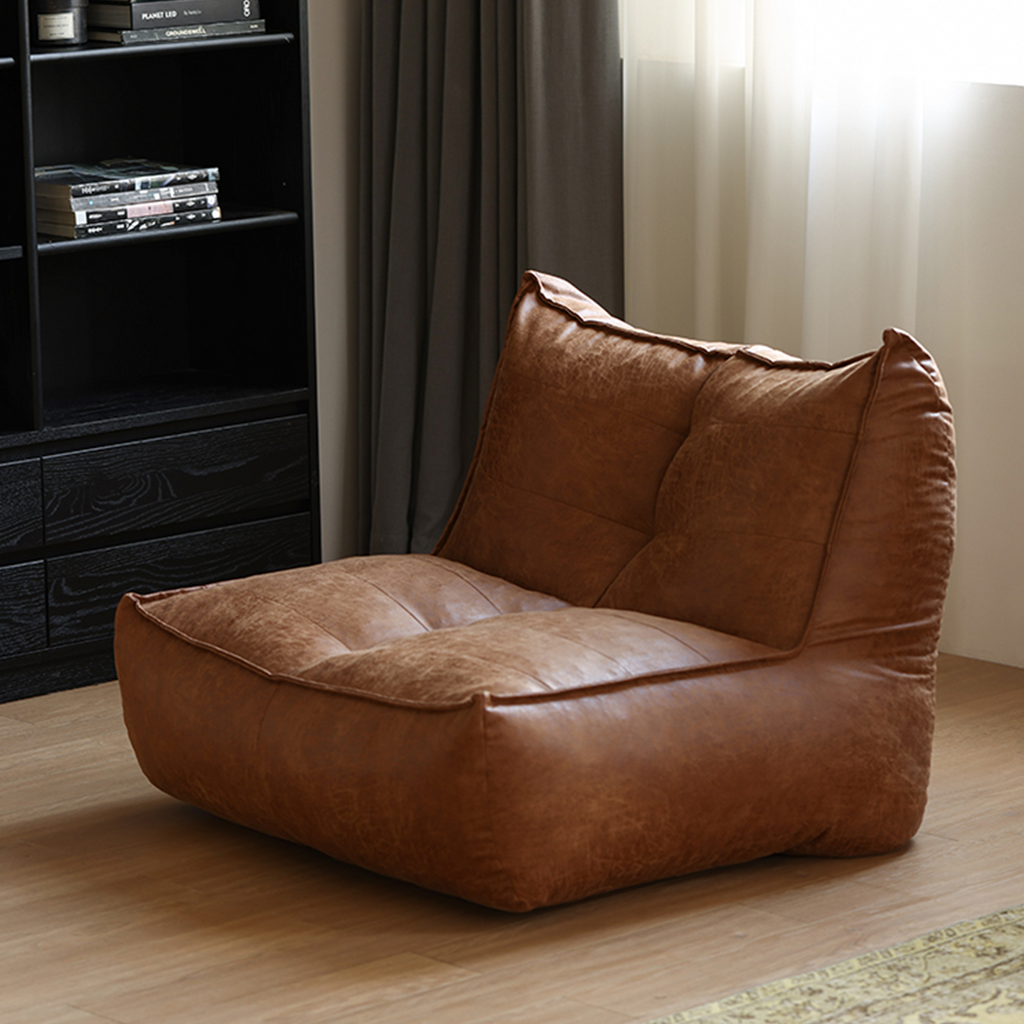 Nalany Lazybag style Bean Bag, Leathaire, side view of dining table and chairs for