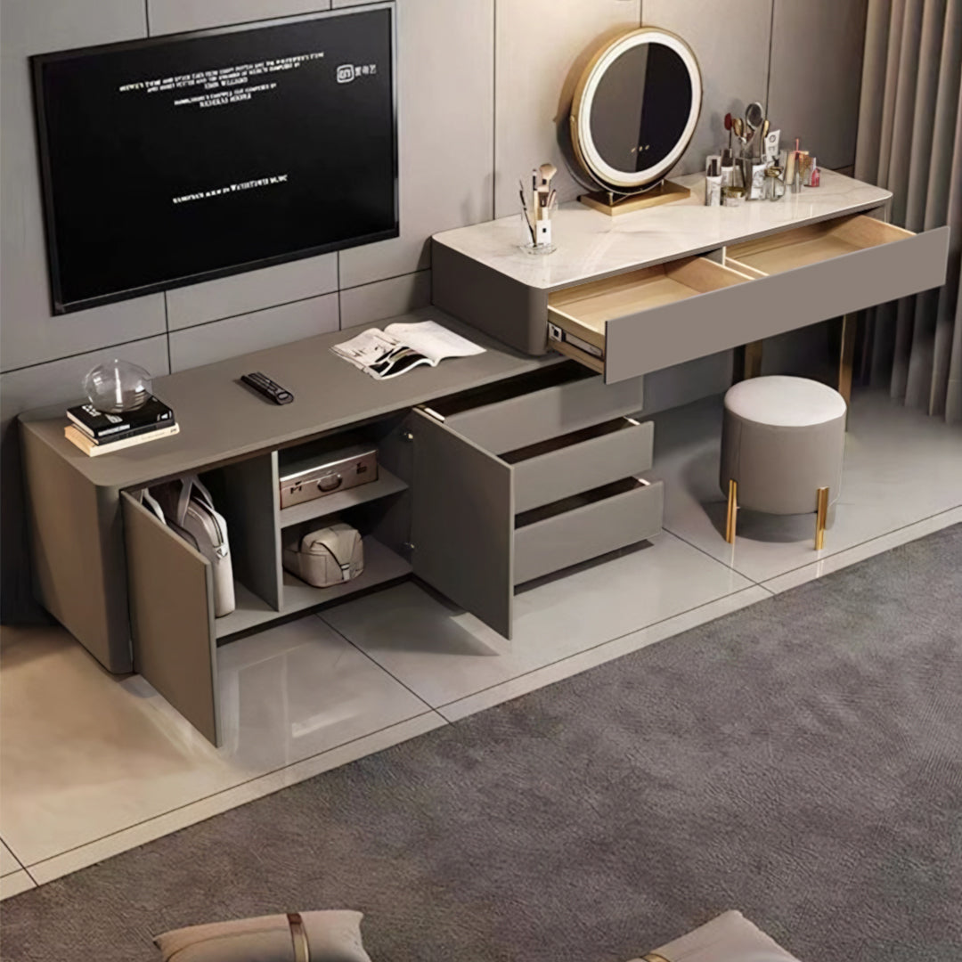 Detail view of Dempsey Dressing Table With Sideboard, Extendable, Corner Dressing Table with sideboard for dining room