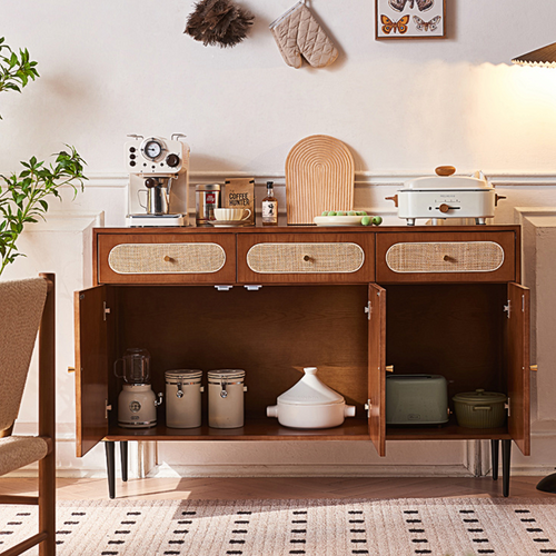 Antonio Long Sideboard, Solid Wood, side view of gloss sideboard grey