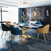 LUCI Dining Table, Marble And Gold Metal, side view of oak table dining room