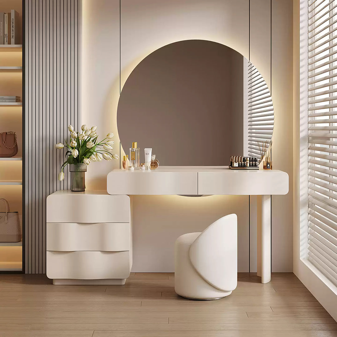 Radcliffe Dressing Table With Large LED Mirror, Cream-Weilai Concept