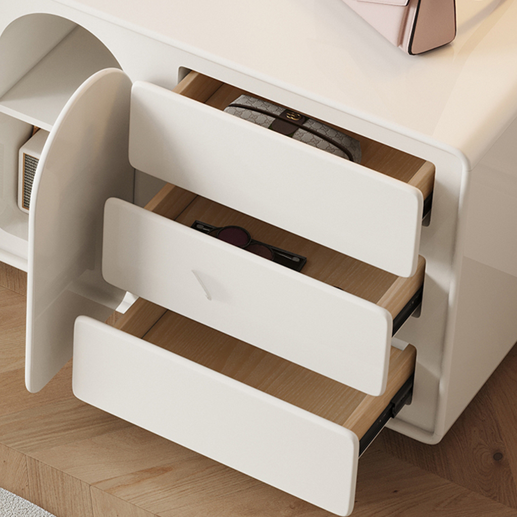 Detail view of Zenith Dressing Table With Sideboard & LED Mirror, Cream with antique pine sideboard