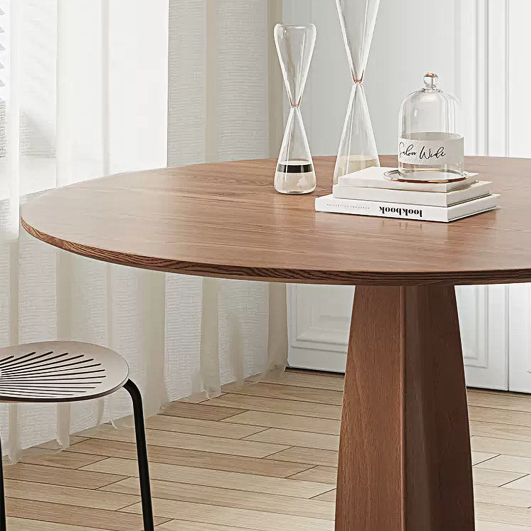 Seraphina Round Dining Table, Solid Wood, side view of barker stonehouse dining table