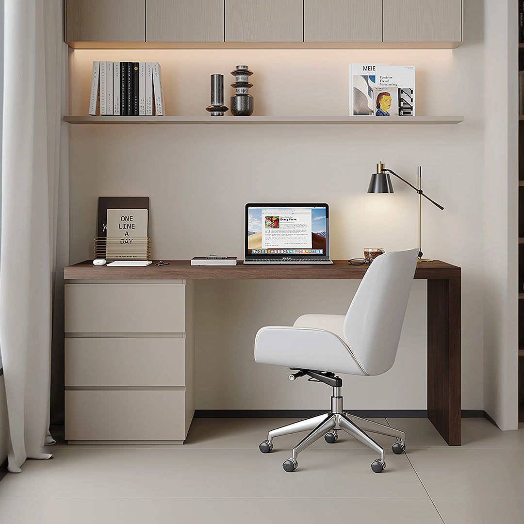 Jamal Office Desk With Storage & Office Chair, Solid Wood, side view of red office desk chair