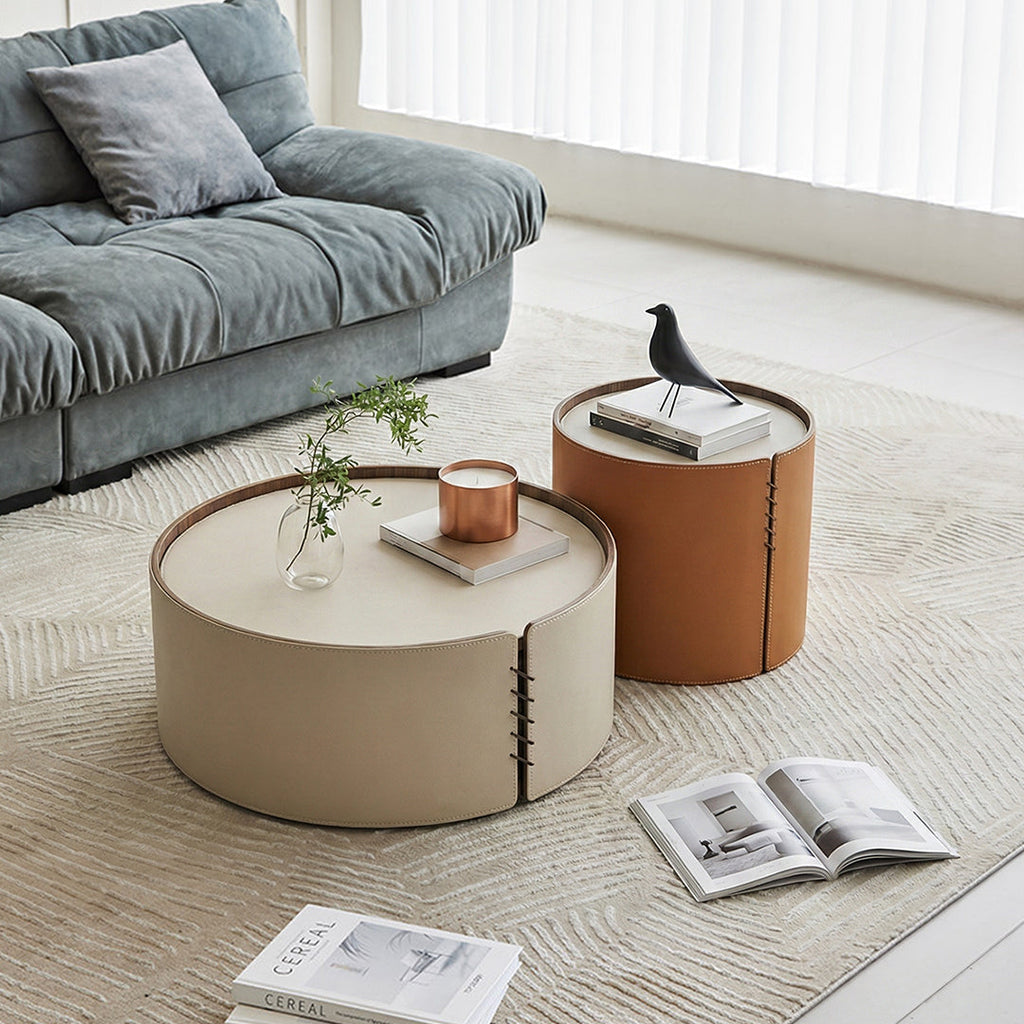 Rossi Nesting Coffee Table, Light Grey & Orange-Weilai Concept