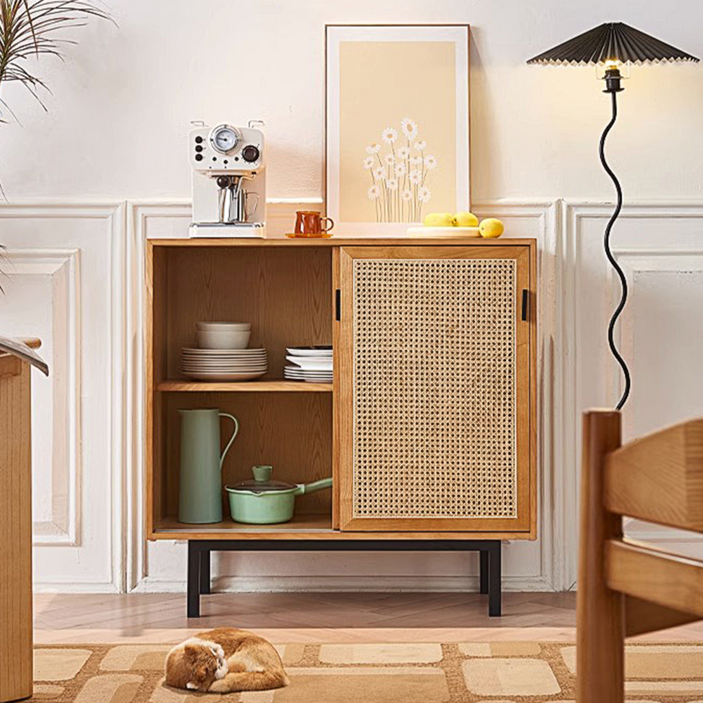 Haven Rattan Sideboard, Side Cabinet, side view of dusk evie sideboard
