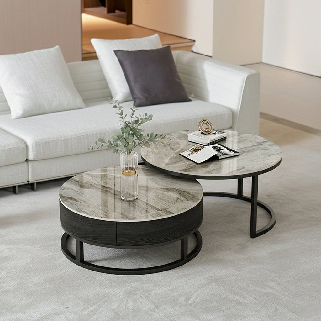 Gibs Nesting Coffee Table With TV Stand Set, Sintered Stone-Weilai Concept