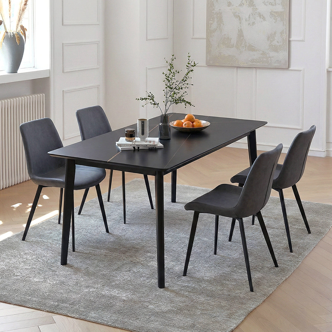 Samirah Dining Table, Sintered Stone, side view of dining room table and chairs 4