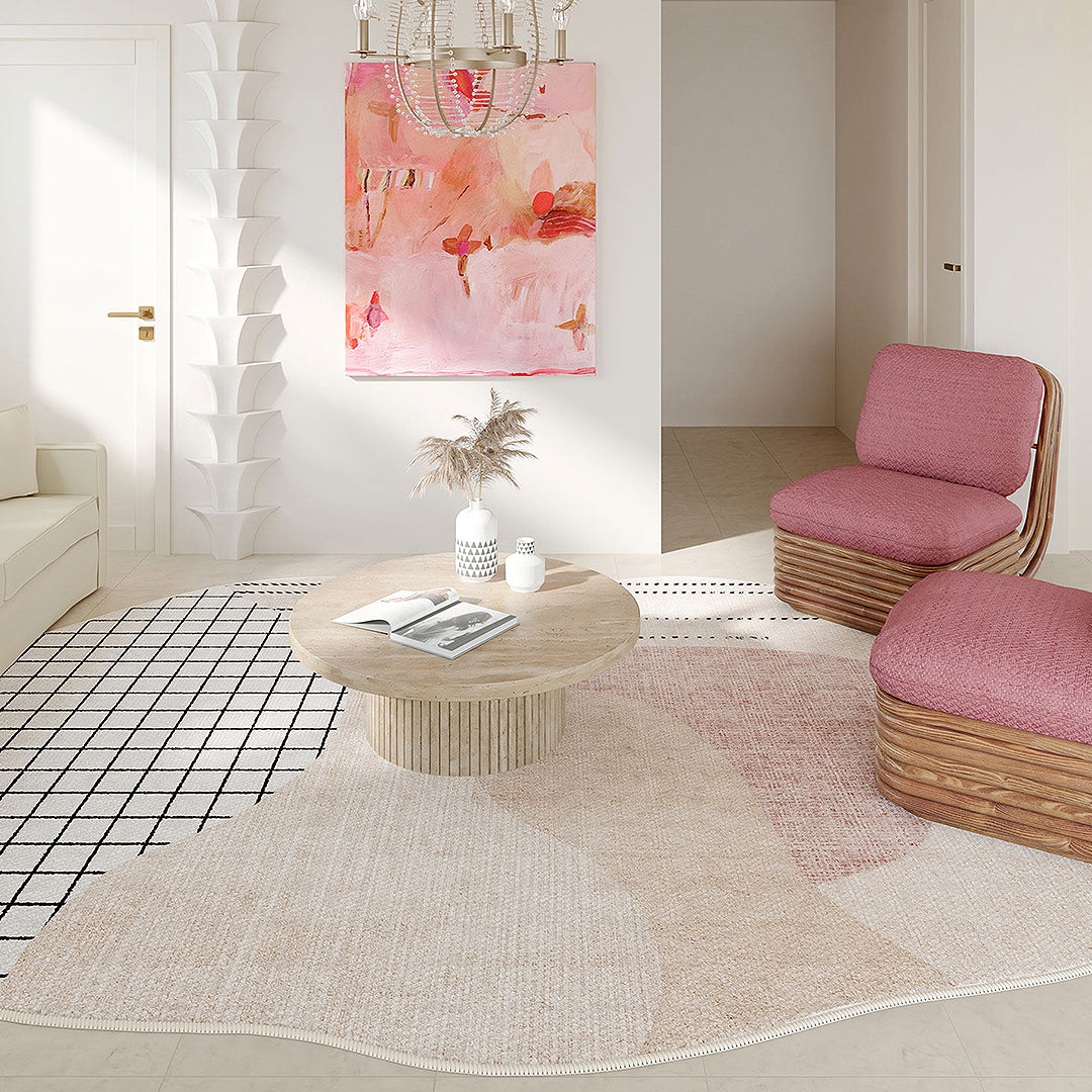 Nordic Pink Stripes Irregular Shape Rug, Various Style Available-Weilai Concept