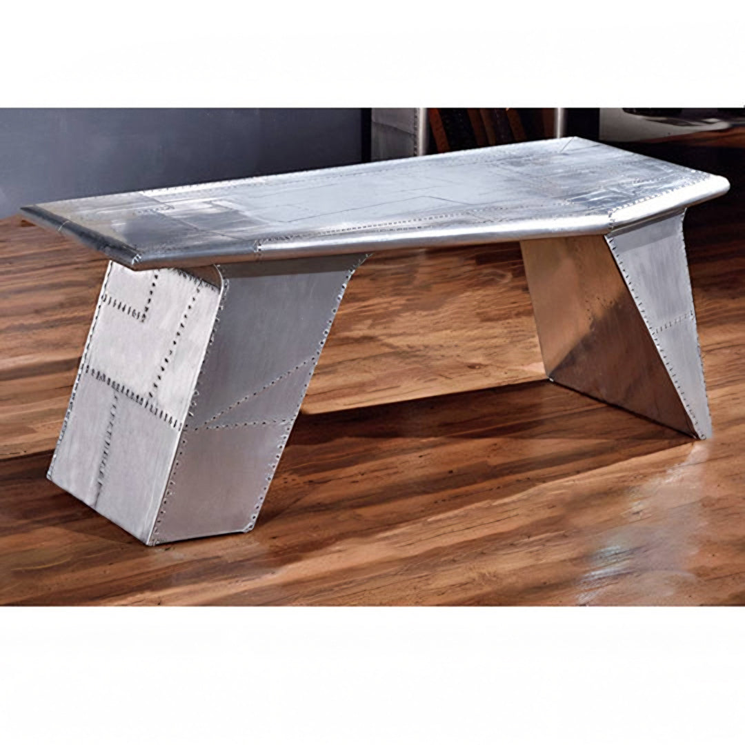 U8 Aviator Office Desk, Aviation Desk, Aluminium in a lifestyle setting with vintage office desk chairs
