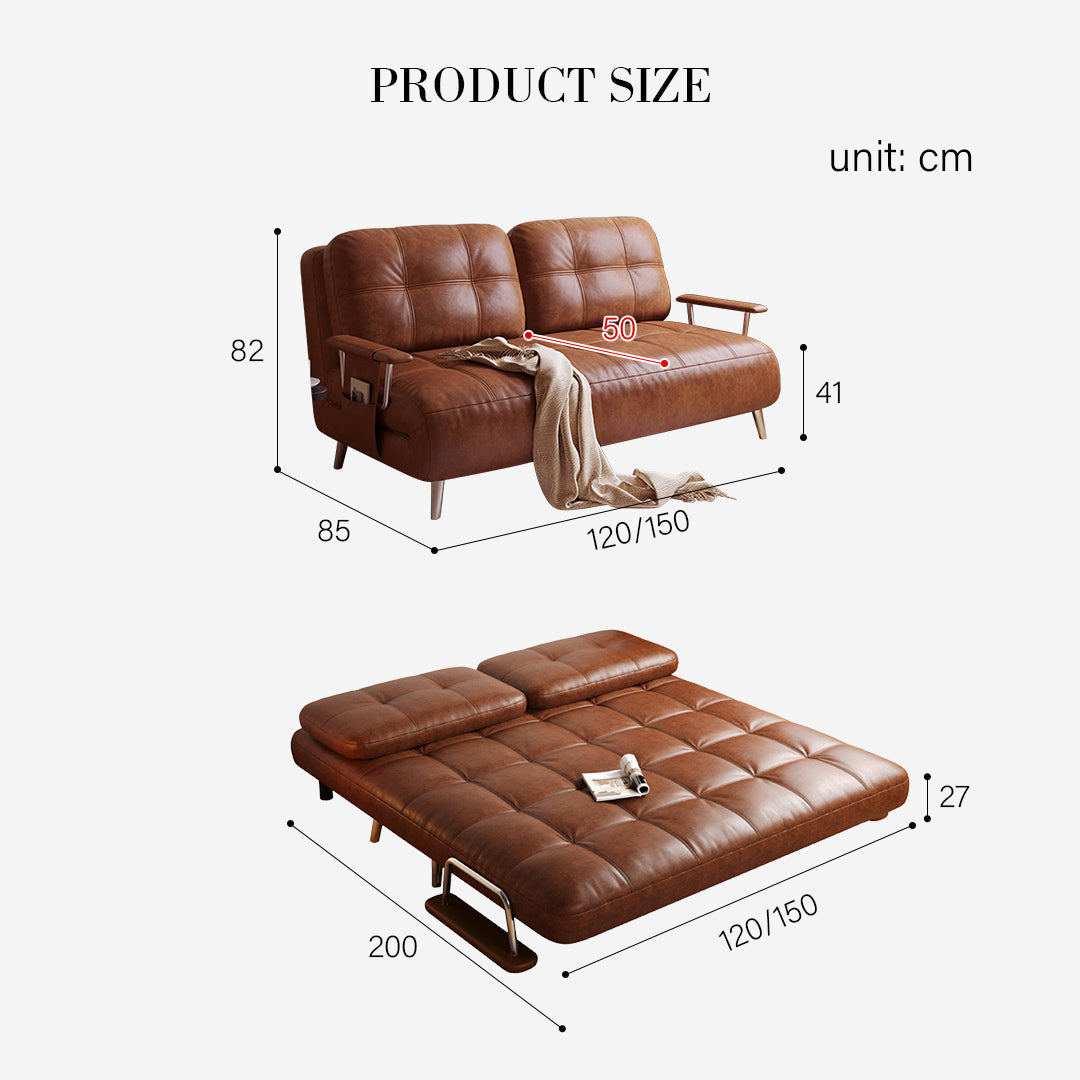 Riley Single Sofa Bed, Two Seater Sofa Bed, Black Leather with large bed sofa