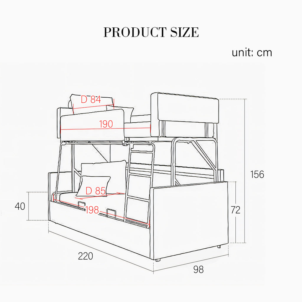 Pérez Two Seater Sofa Bed, Bunk Bed, Linen with sofa bed black