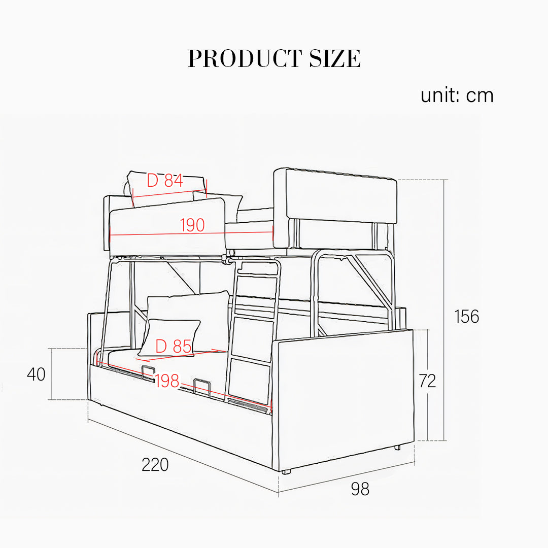 Pérez Two Seater Sofa Bed, Bunk Bed, Linen with sofa bed black