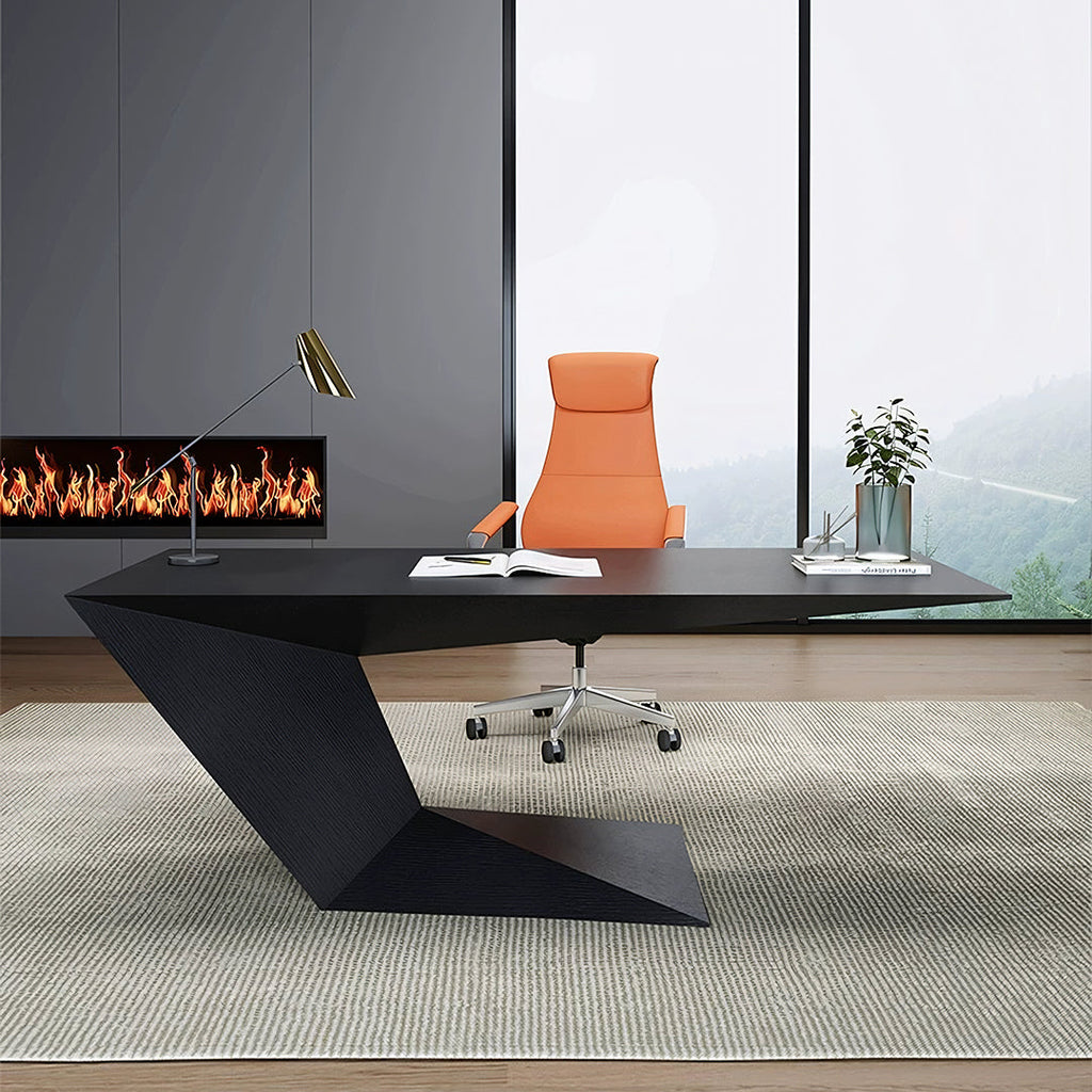 Kofi Modern Office Desk For Home, Black Wood, side view of small office desks for home