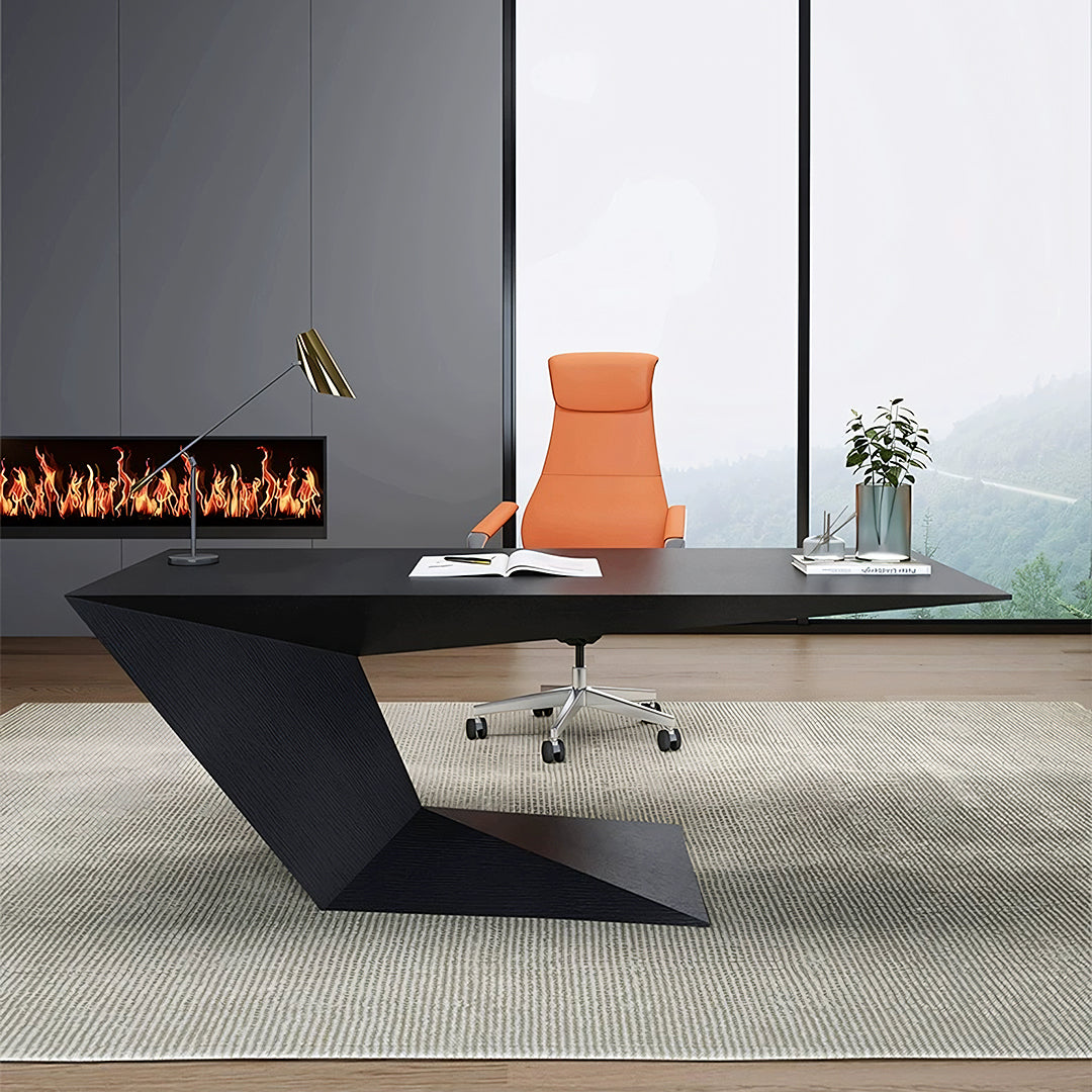 Kofi Modern Office Desk For Home, Black Wood, side view of small office desks for home