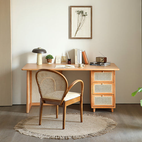 Anya Office Desk With Storage & Office Chair, Ash Wood & Rattan, side view of desk for home office small