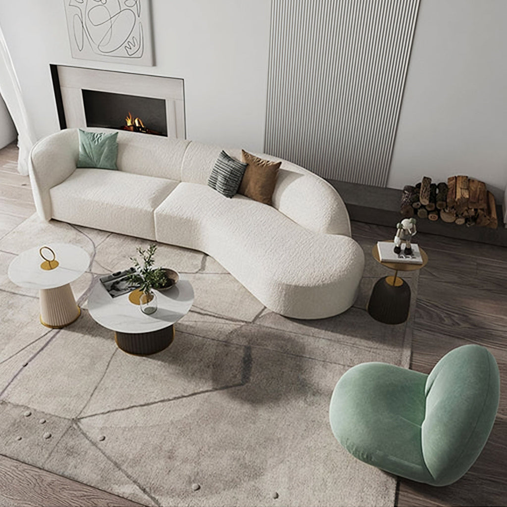Detail view of Welby Three Seater Curved Sofa, White with curved contemporary sofa
