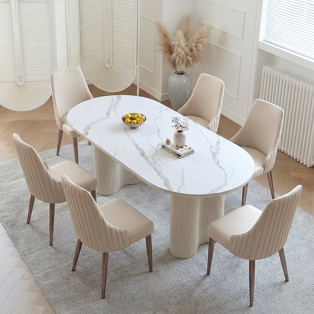 Peru Oval Dining Table, White, side view of dining table oval