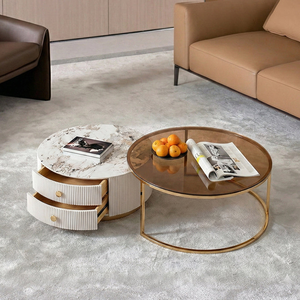 Eden II Living Room Coffee Table Set, TV Stand, side view of teak sideboards