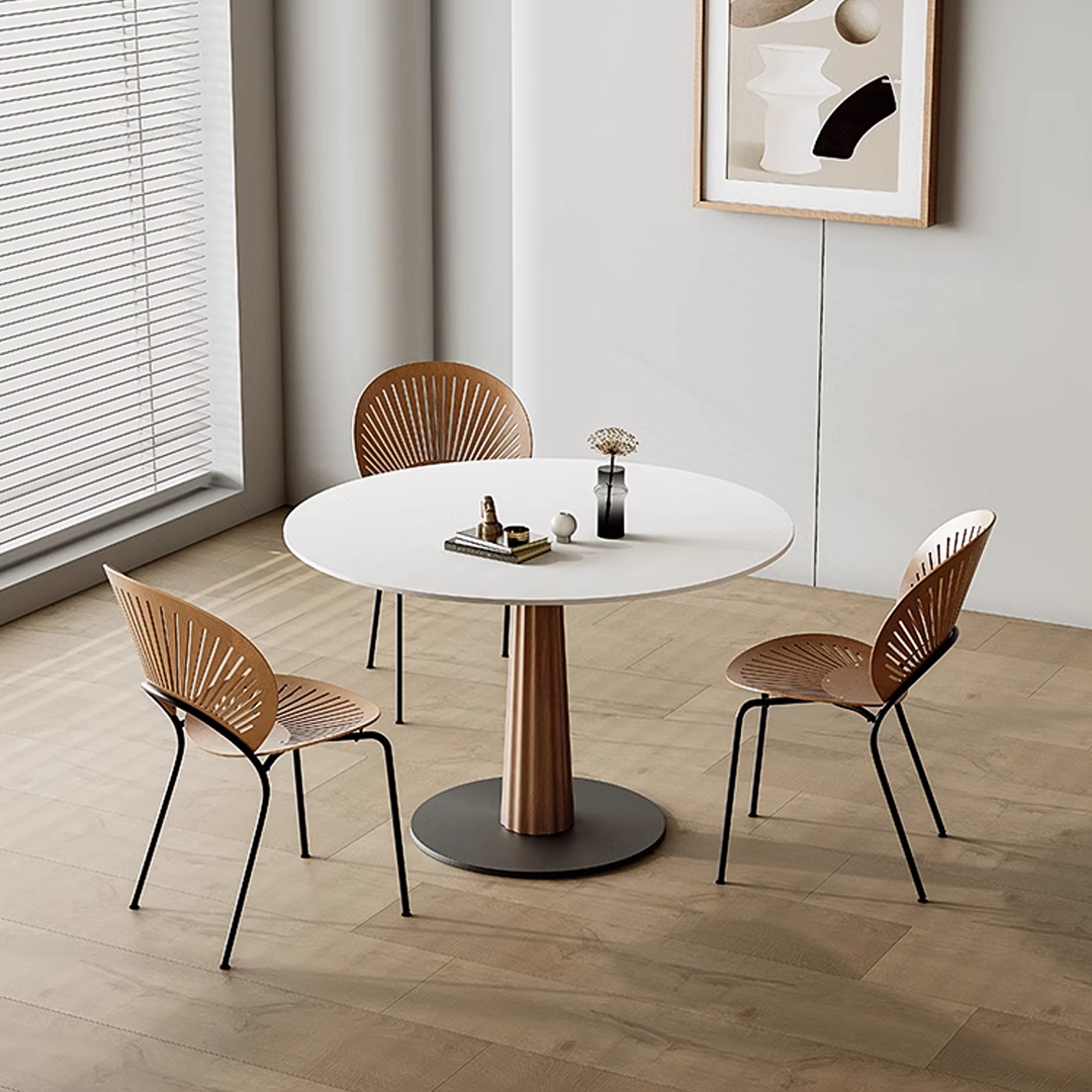 Anderson Small Round Dining Table, Sintered Stone & Solid Wood - 8 person dining table