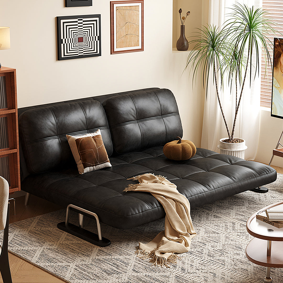 Riley Single Sofa Bed, Two Seater Sofa Bed, Black Leather with fold sofa bed couch