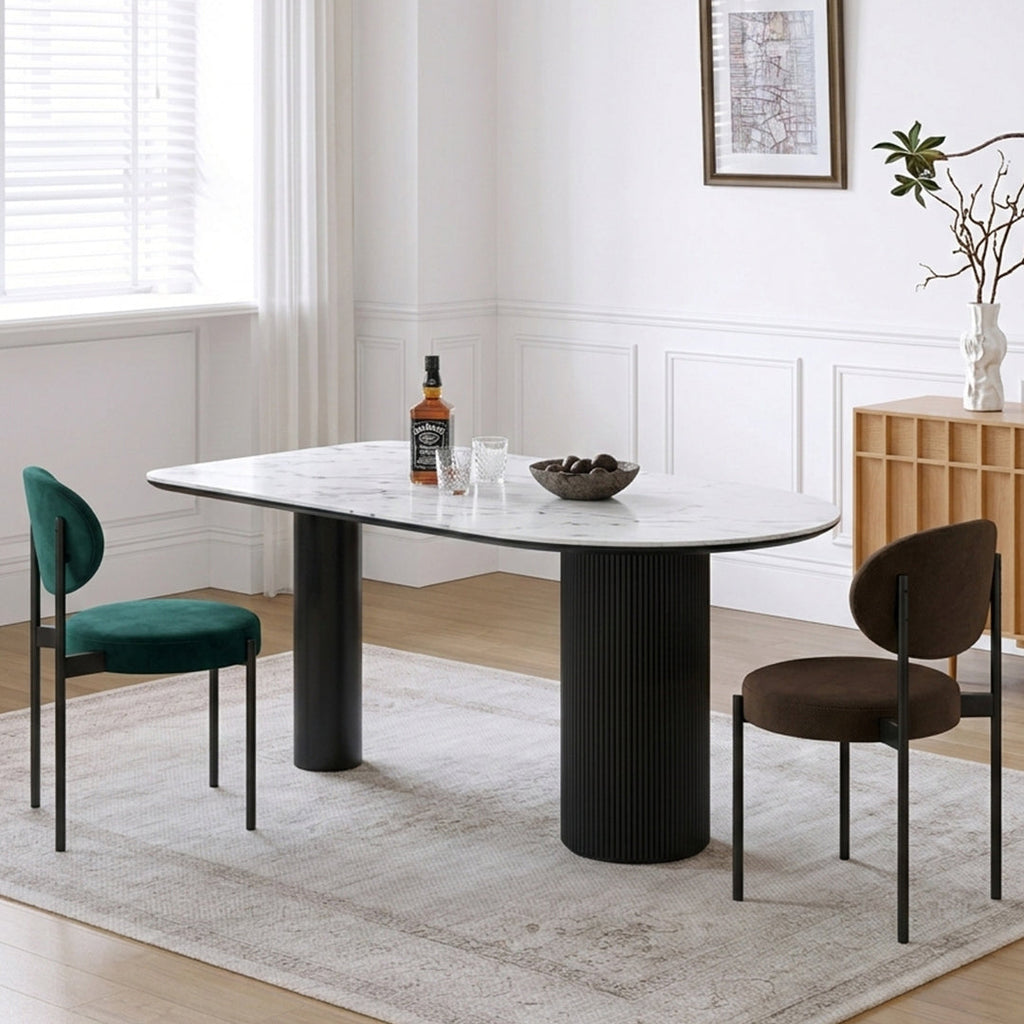 La Plainville Dining Table, White, side view of kitchen round dining table