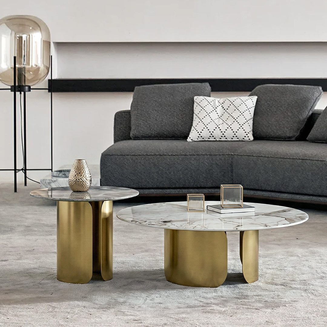 Amina Nesting Coffee Table Set, Gold Base, Sintered Stone-Weilai Concept