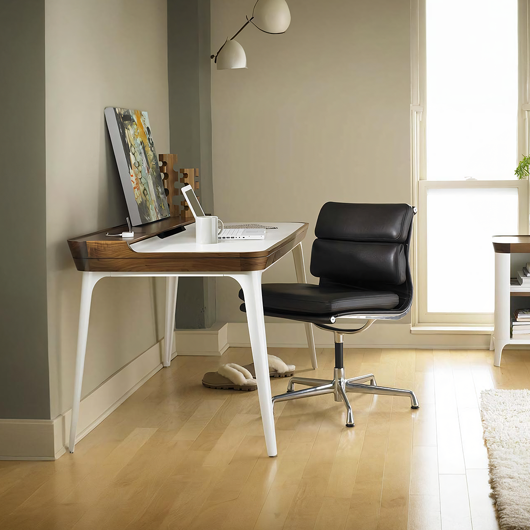Brannan Office Desk, Wood with foot rest for under office desk