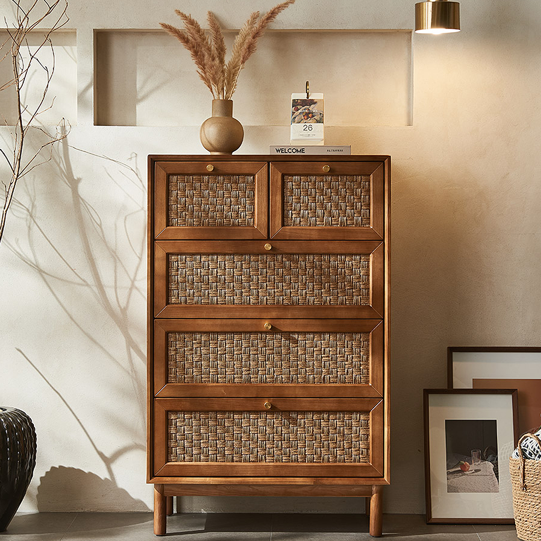 Zulu Art Deco Sideboard, Solid Wood, Walnut, side view of wooden cabinet sideboard