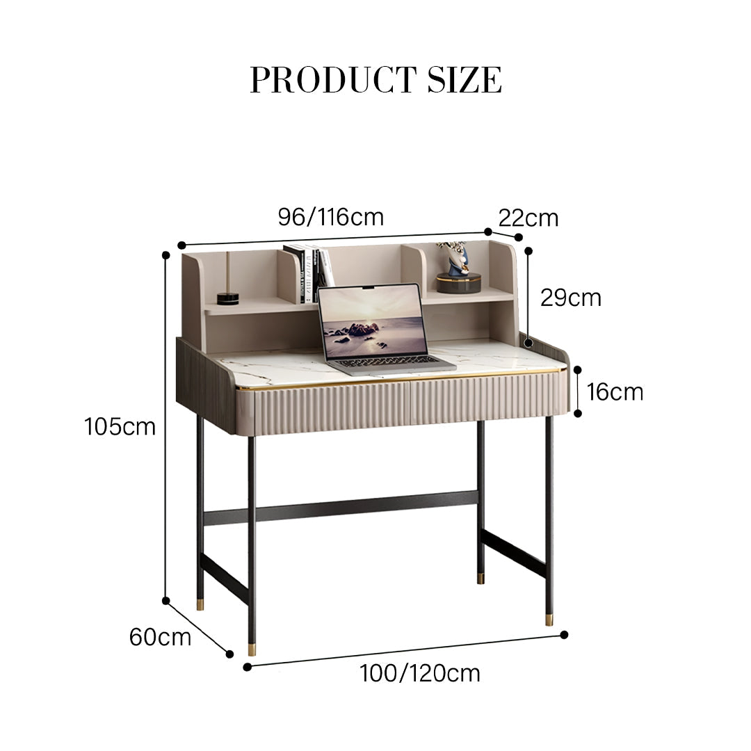 Mateo Office Desk With Drawers, With Shelves with armless office desk chair