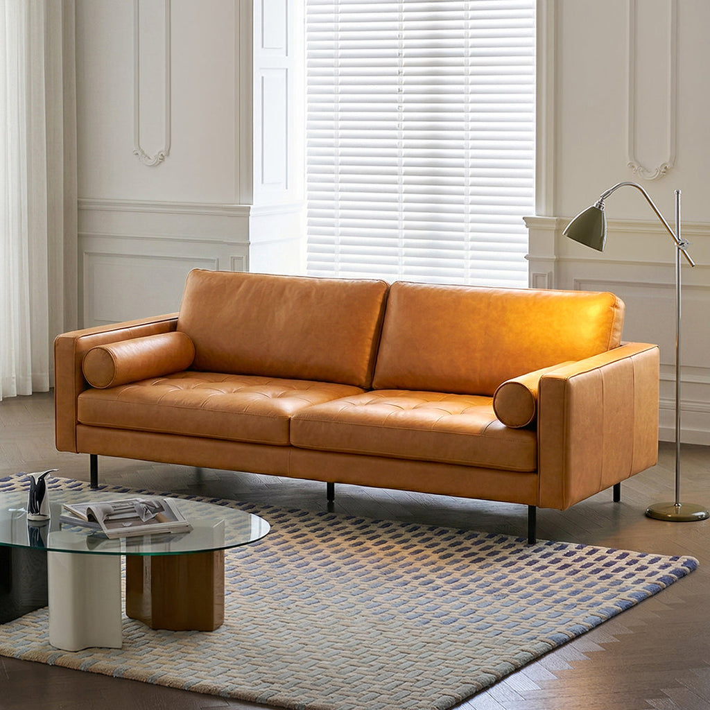 Porto Two Seater Sofa, Real Leather, side view of navy corner sofa