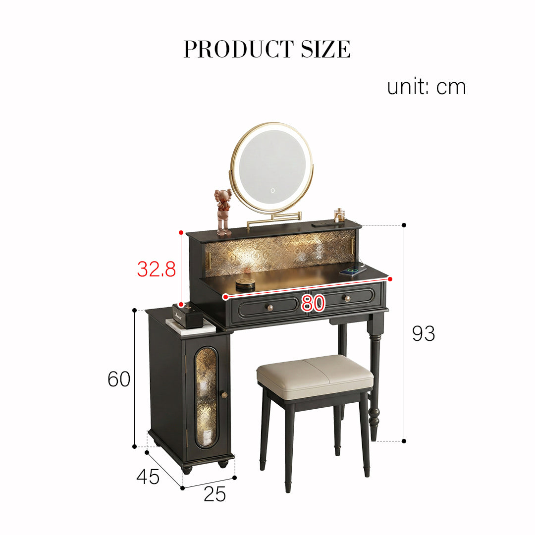 Scarlett Dressing Table With Side Cabinet & LED Mirror-Weilai Concept