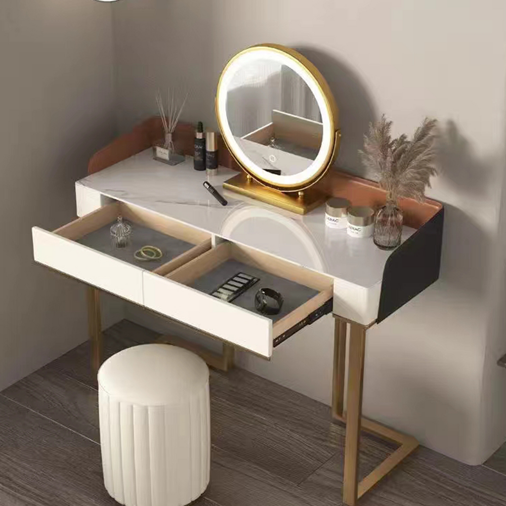 Detail view of Jaxon Dressing Table with antique dining tables